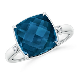 10mm AAAA Cushion London Blue Topaz Cocktail Ring with Bezel Diamonds in P950 Platinum