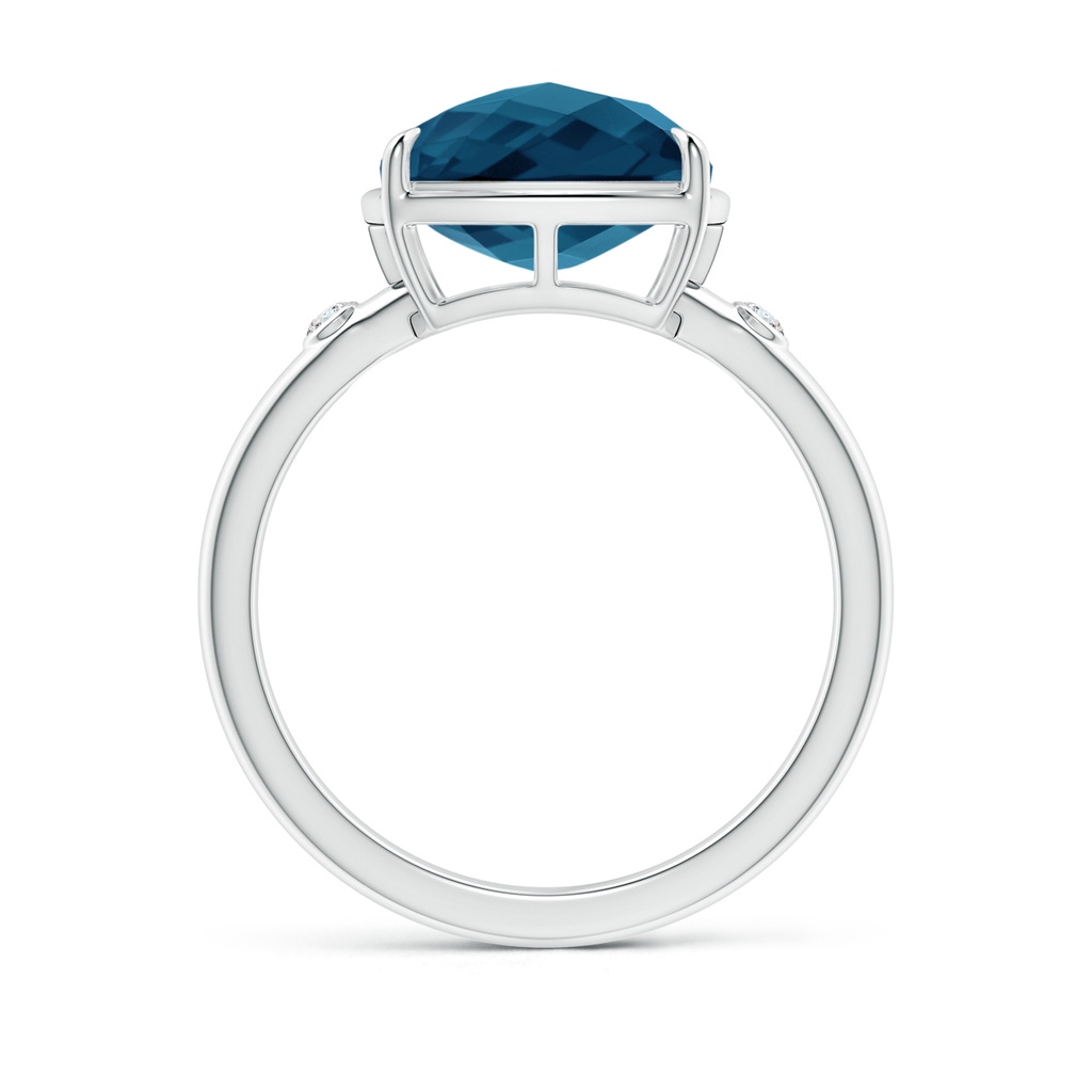 10mm AAAA Cushion London Blue Topaz Cocktail Ring with Bezel Diamonds in White Gold Side-1