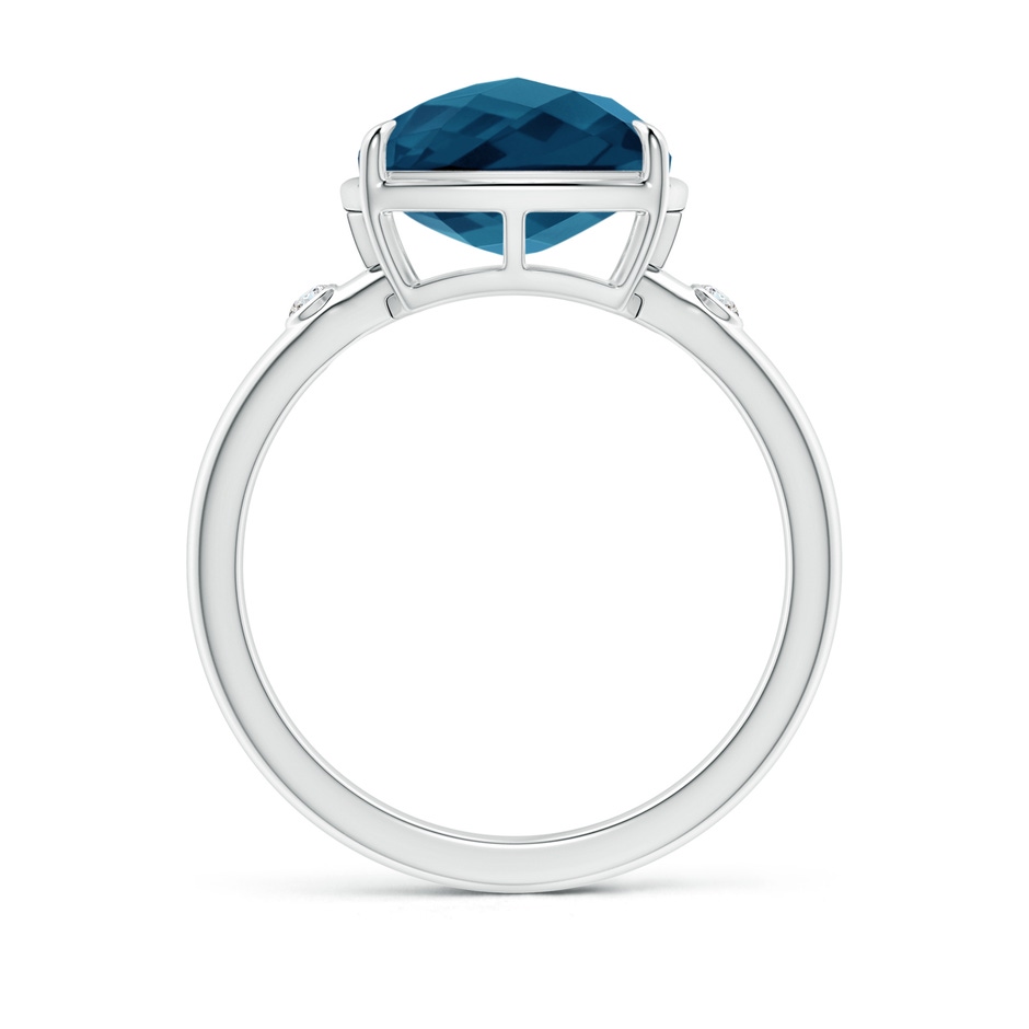 10mm AAAA Cushion London Blue Topaz Cocktail Ring with Bezel Diamonds in White Gold side-1