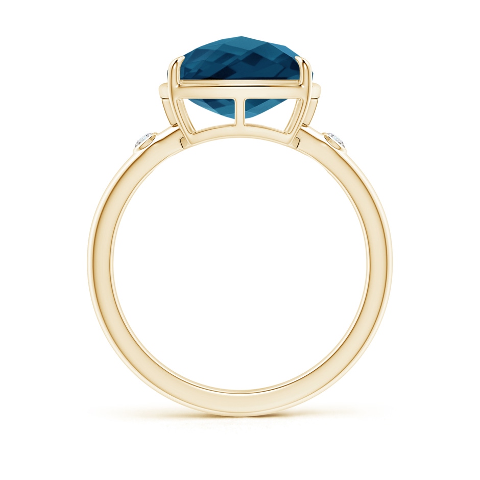 10mm AAAA Cushion London Blue Topaz Cocktail Ring with Bezel Diamonds in Yellow Gold side-1