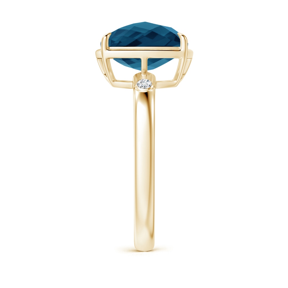 10mm AAAA Cushion London Blue Topaz Cocktail Ring with Bezel Diamonds in Yellow Gold side-2