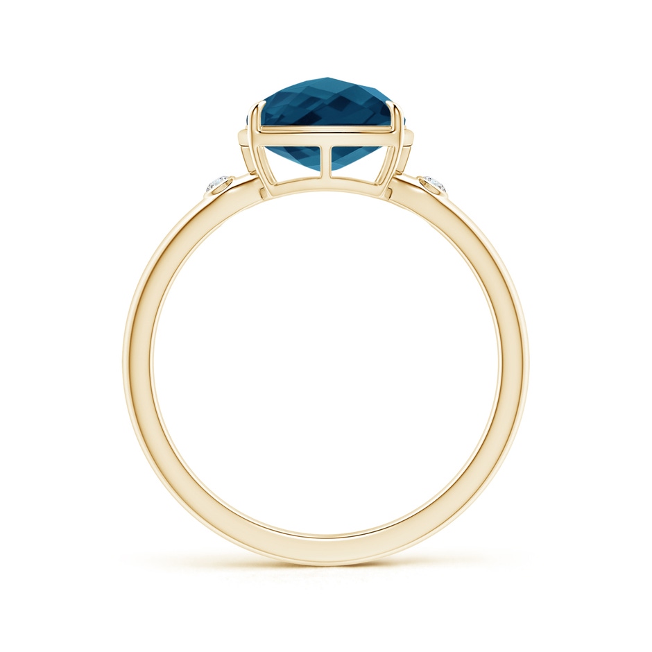 8mm AAAA Cushion London Blue Topaz Cocktail Ring with Bezel Diamonds in Yellow Gold side-1