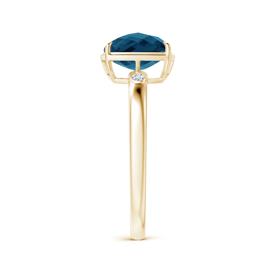 8mm AAAA Cushion London Blue Topaz Cocktail Ring with Bezel Diamonds in Yellow Gold side-2
