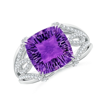 10mm AAAA Cushion Amethyst Wave Shank Cocktail Ring in White Gold