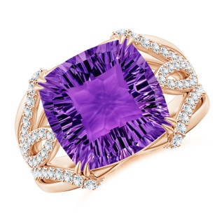 12mm AAAA Cushion Amethyst Wave Shank Cocktail Ring in Rose Gold