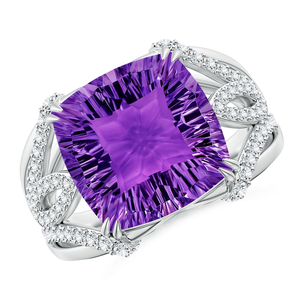 12mm AAAA Cushion Amethyst Wave Shank Cocktail Ring in White Gold