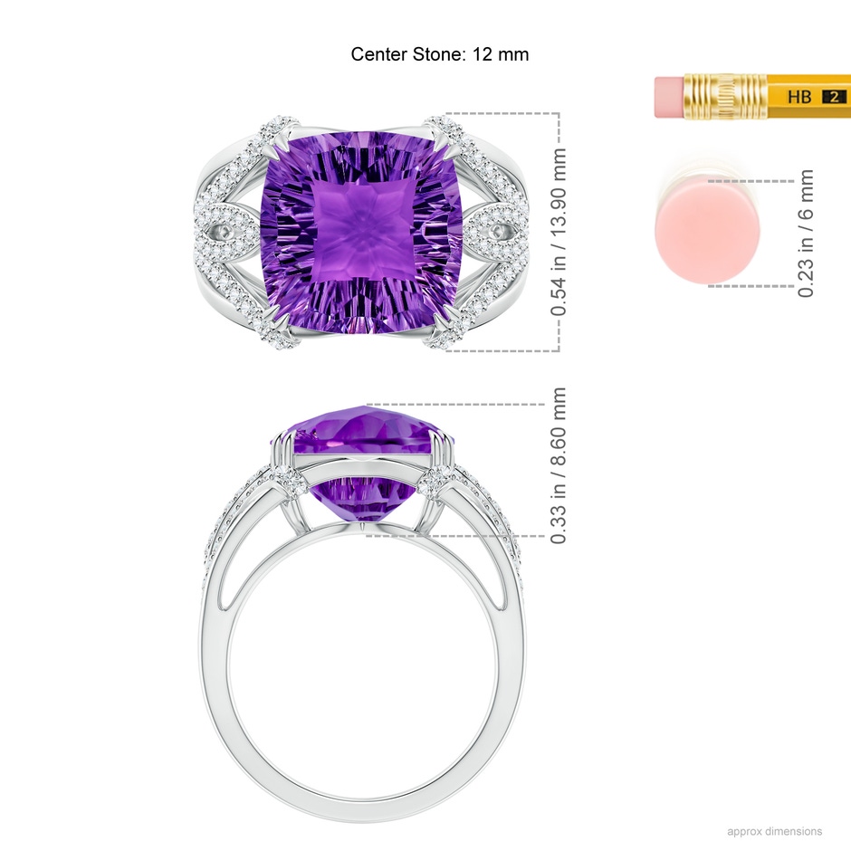 12mm AAAA Cushion Amethyst Wave Shank Cocktail Ring in White Gold Ruler