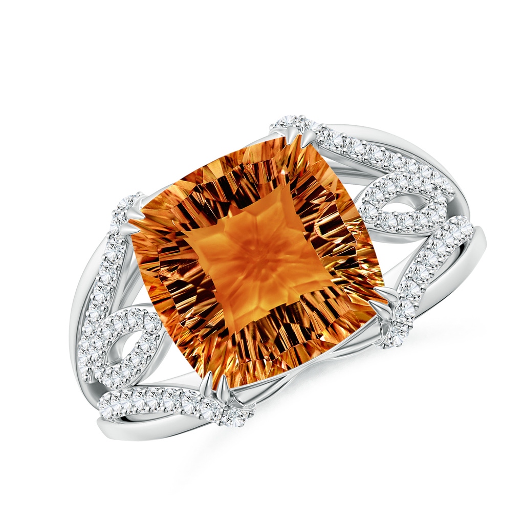 10mm AAAA Cushion Citrine Wave Shank Cocktail Ring in P950 Platinum