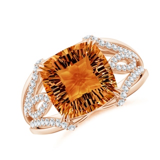 10mm AAAA Cushion Citrine Wave Shank Cocktail Ring in Rose Gold