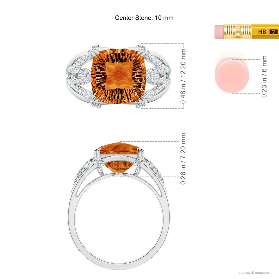 10mm AAAA Cushion Citrine Wave Shank Cocktail Ring in White Gold ruler