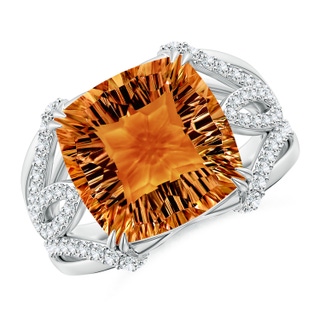 12mm AAAA Cushion Citrine Wave Shank Cocktail Ring in P950 Platinum