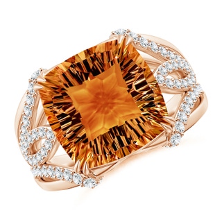 12mm AAAA Cushion Citrine Wave Shank Cocktail Ring in Rose Gold