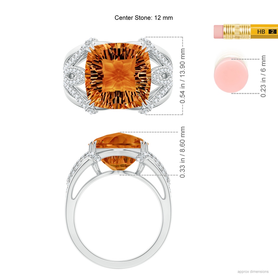 12mm AAAA Cushion Citrine Wave Shank Cocktail Ring in White Gold ruler