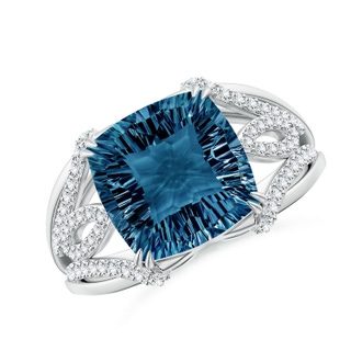 10mm AAAA Cushion London Blue Topaz Wave Shank Cocktail Ring in P950 Platinum