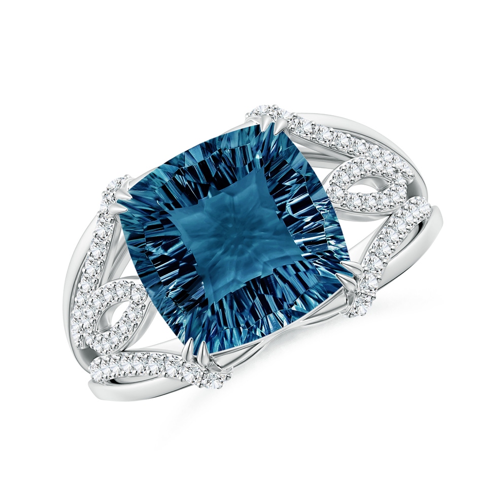 10mm AAAA Cushion London Blue Topaz Wave Shank Cocktail Ring in P950 Platinum 