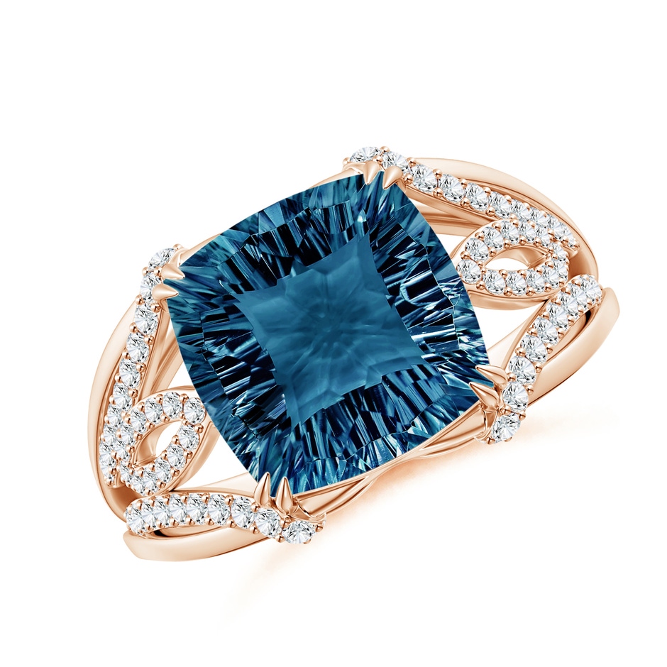 10mm AAAA Cushion London Blue Topaz Wave Shank Cocktail Ring in Rose Gold 