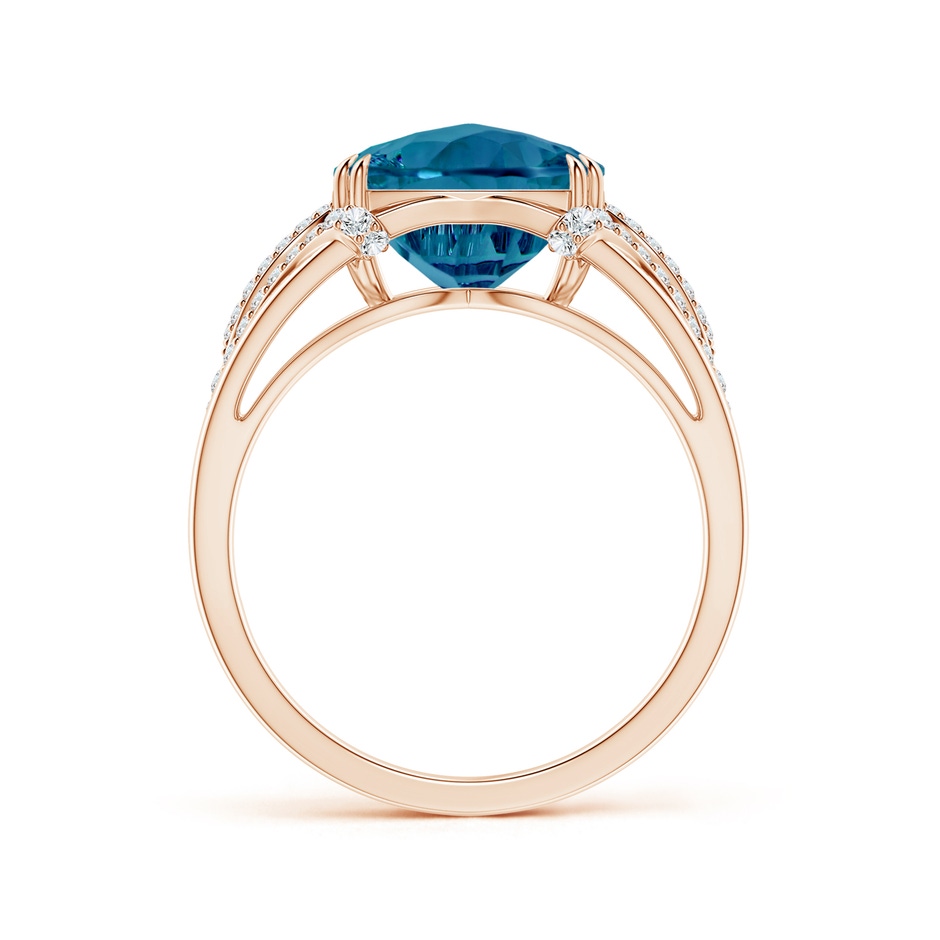 10mm AAAA Cushion London Blue Topaz Wave Shank Cocktail Ring in Rose Gold side-1