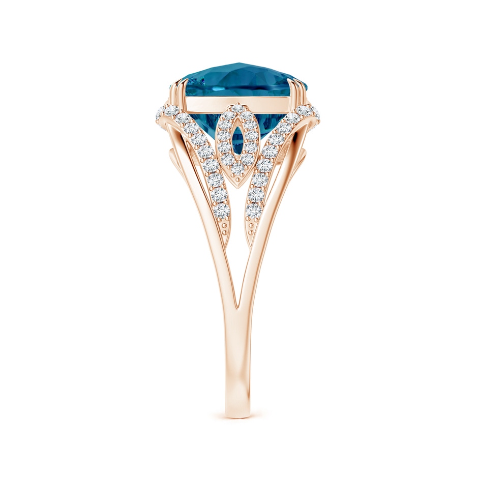 10mm AAAA Cushion London Blue Topaz Wave Shank Cocktail Ring in Rose Gold side-2