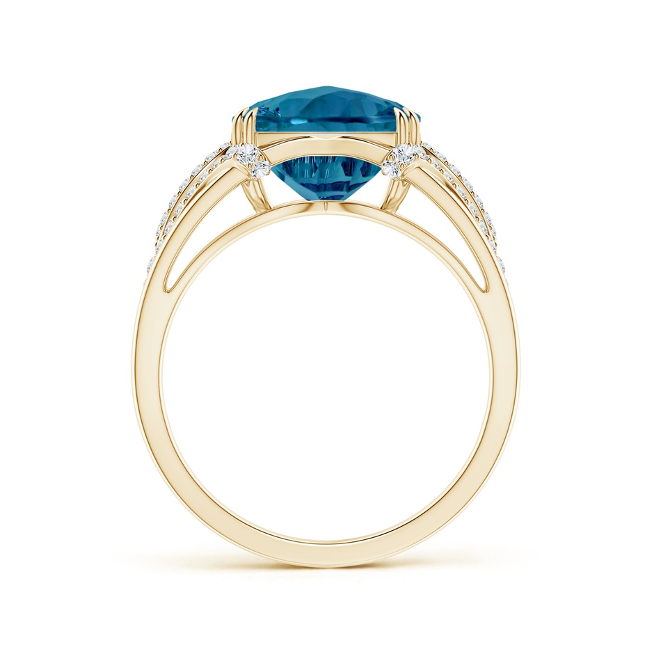 10mm AAAA Cushion London Blue Topaz Wave Shank Cocktail Ring in Yellow Gold side-1