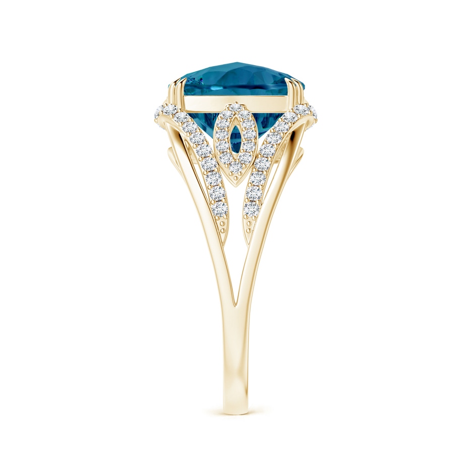 10mm AAAA Cushion London Blue Topaz Wave Shank Cocktail Ring in Yellow Gold side-2