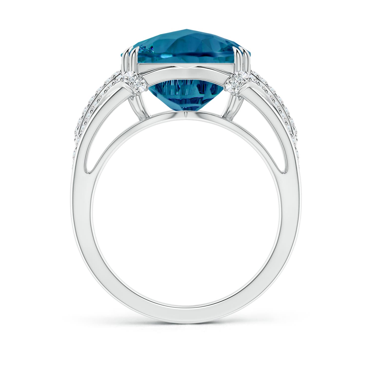 12mm AAAA Cushion London Blue Topaz Wave Shank Cocktail Ring in P950 Platinum