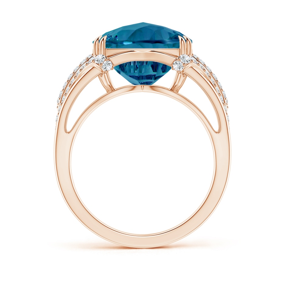 12mm AAAA Cushion London Blue Topaz Wave Shank Cocktail Ring in Rose Gold side-1