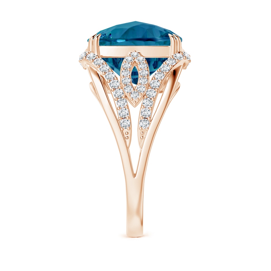 12mm AAAA Cushion London Blue Topaz Wave Shank Cocktail Ring in Rose Gold side-2