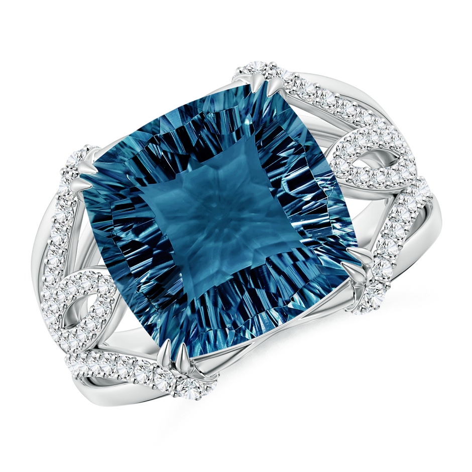 12mm AAAA Cushion London Blue Topaz Wave Shank Cocktail Ring in White Gold 