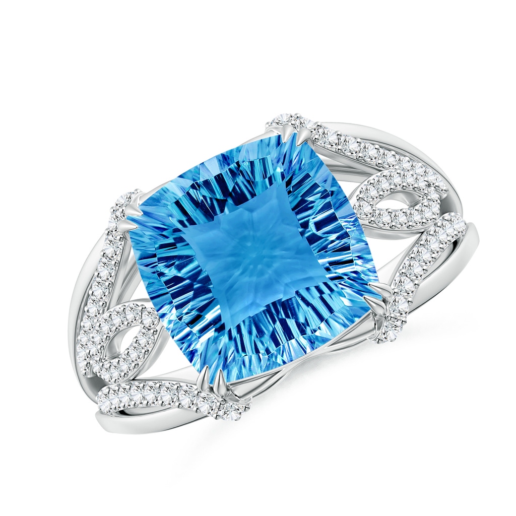 10mm AAAA Cushion Swiss Blue Topaz Wave Shank Cocktail Ring in P950 Platinum