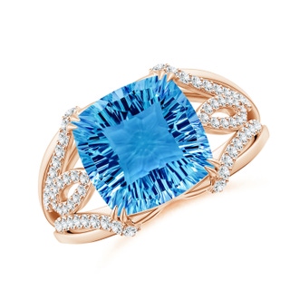 10mm AAAA Cushion Swiss Blue Topaz Wave Shank Cocktail Ring in Rose Gold