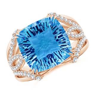 12mm AAAA Cushion Swiss Blue Topaz Wave Shank Cocktail Ring in Rose Gold