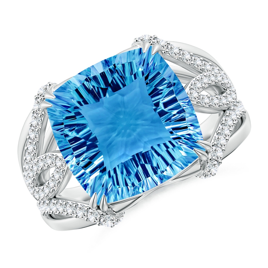 12mm AAAA Cushion Swiss Blue Topaz Wave Shank Cocktail Ring in White Gold 