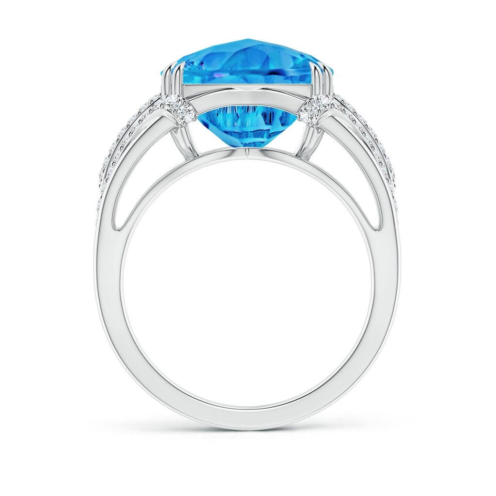 12mm AAAA Cushion Swiss Blue Topaz Wave Shank Cocktail Ring in White Gold Side-1