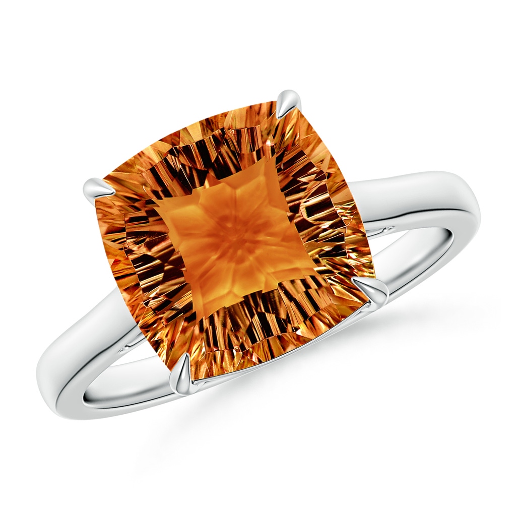 10mm AAAA Claw-Set Cushion Citrine Solitaire Cocktail Ring in P950 Platinum