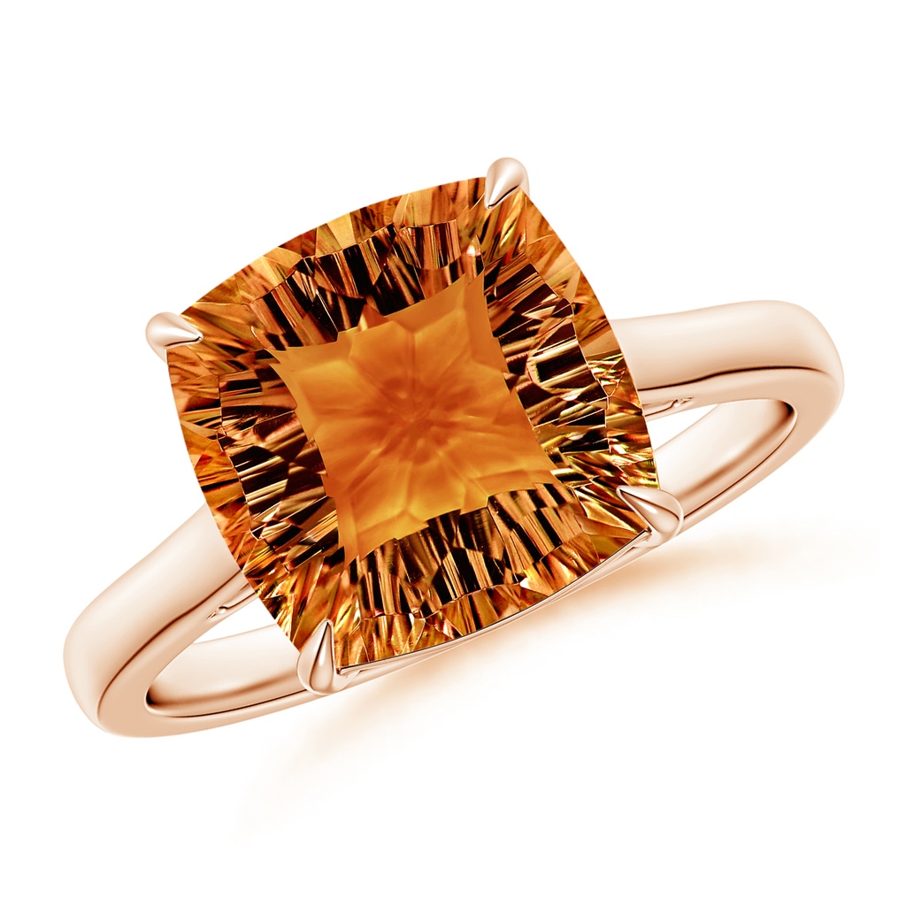 10mm AAAA Claw-Set Cushion Citrine Solitaire Cocktail Ring in Rose Gold