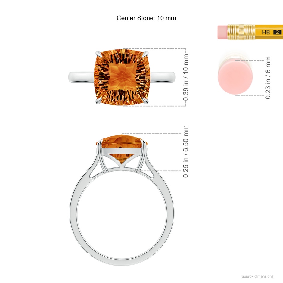 10mm AAAA Claw-Set Cushion Citrine Solitaire Cocktail Ring in White Gold ruler