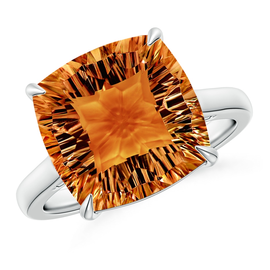 12mm AAAA Claw-Set Cushion Citrine Solitaire Cocktail Ring in P950 Platinum 