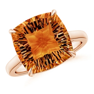 12mm AAAA Claw-Set Cushion Citrine Solitaire Cocktail Ring in Rose Gold