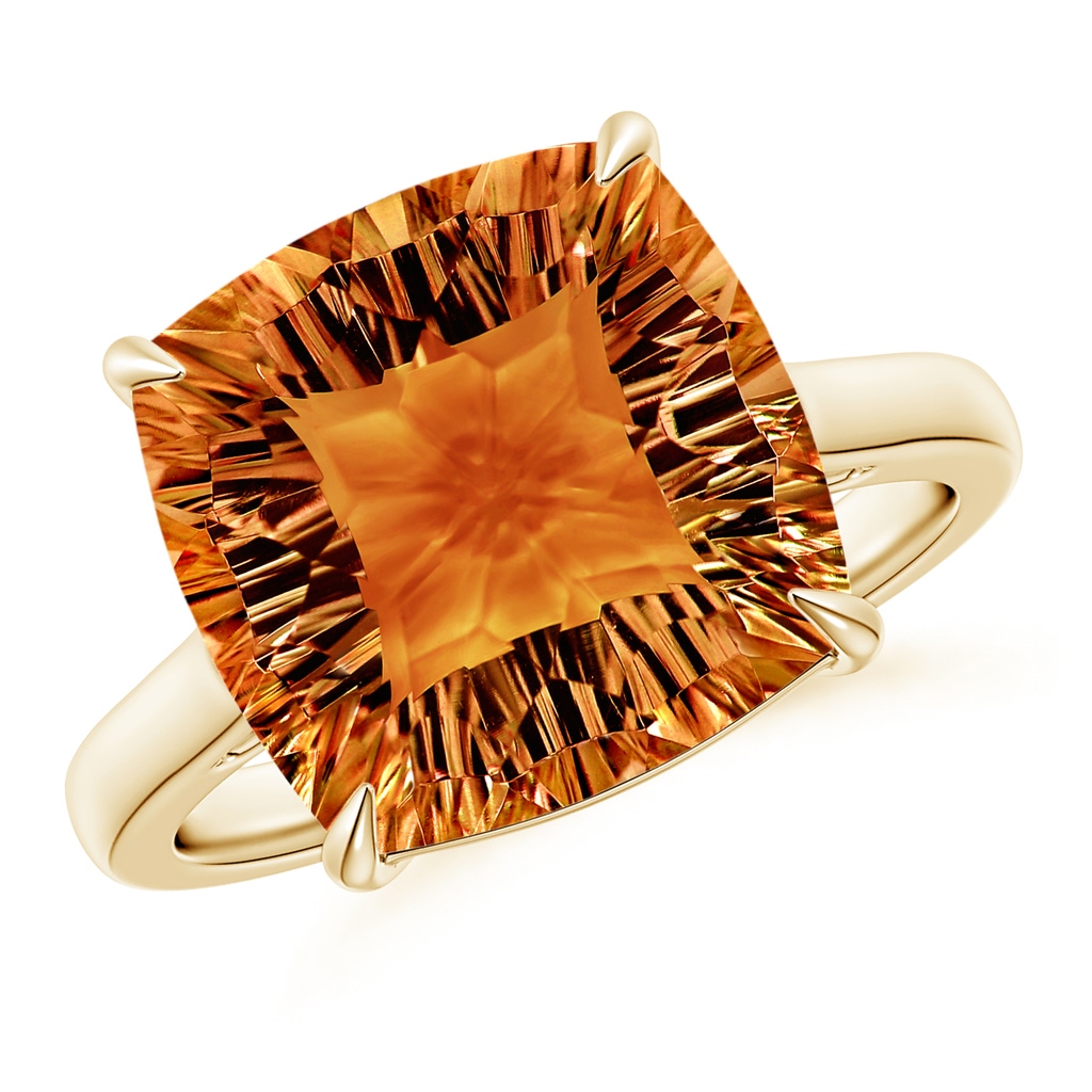 12mm AAAA Claw-Set Cushion Citrine Solitaire Cocktail Ring in Yellow Gold