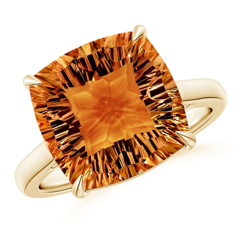 12mm AAAA Claw-Set Cushion Citrine Solitaire Cocktail Ring in Yellow Gold