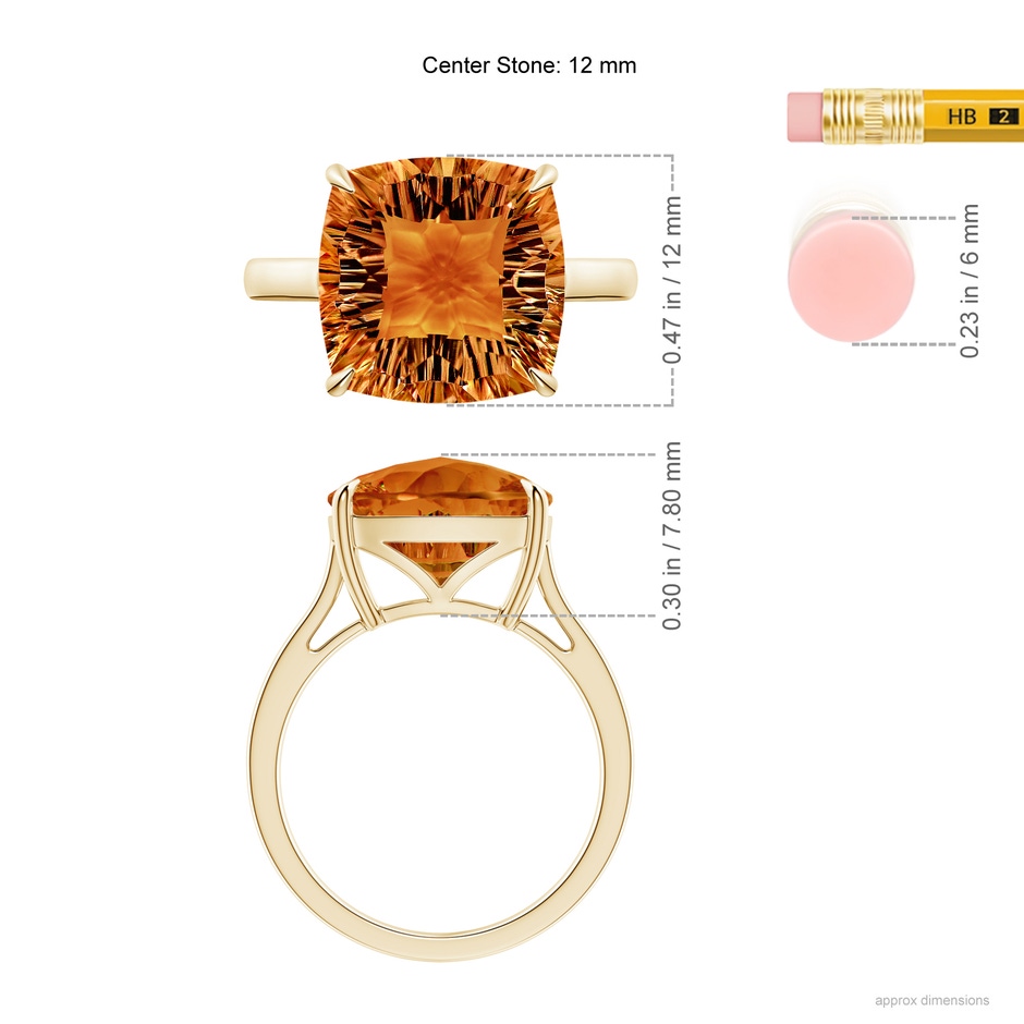 12mm AAAA Claw-Set Cushion Citrine Solitaire Cocktail Ring in Yellow Gold ruler