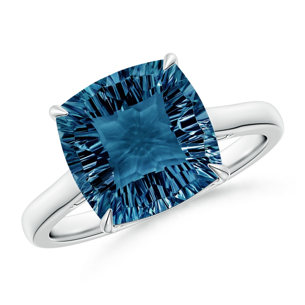 10mm AAAA Claw-Set Cushion London Blue Topaz Solitaire Cocktail Ring in P950 Platinum