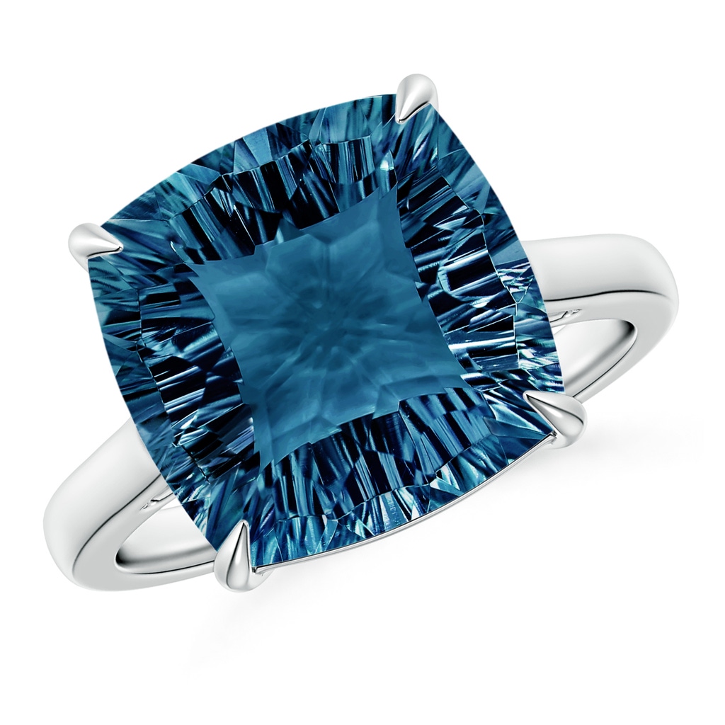 12mm AAAA Claw-Set Cushion London Blue Topaz Solitaire Cocktail Ring in White Gold