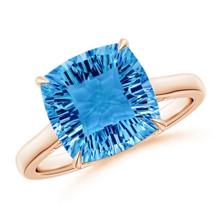 10mm AAAA Claw-Set Cushion Swiss Blue Topaz Solitaire Cocktail Ring in Rose Gold