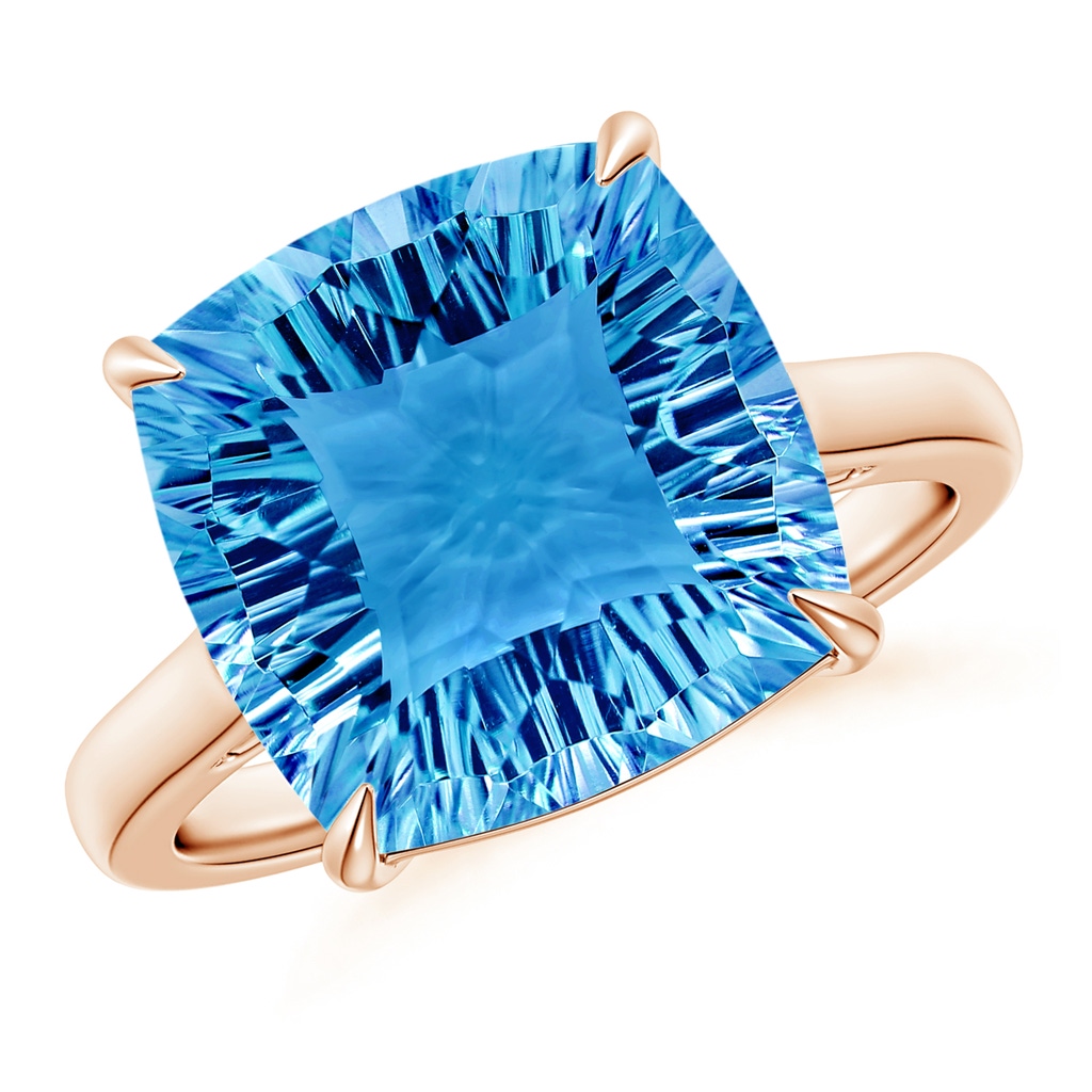 12mm AAAA Claw-Set Cushion Swiss Blue Topaz Solitaire Cocktail Ring in Rose Gold