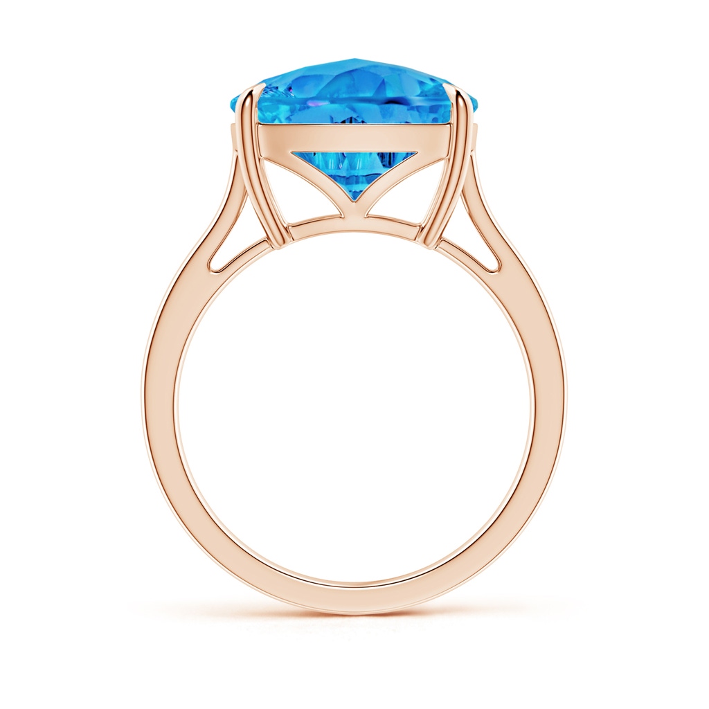 12mm AAAA Claw-Set Cushion Swiss Blue Topaz Solitaire Cocktail Ring in Rose Gold Side-1