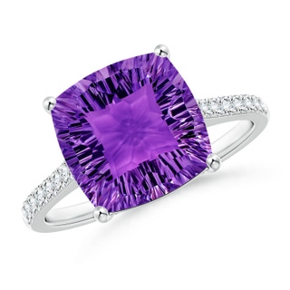 10mm AAAA Cushion Amethyst Cocktail Ring with Diamonds in White Gold