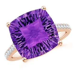 12mm AAAA Cushion Amethyst Cocktail Ring with Diamonds in Rose Gold