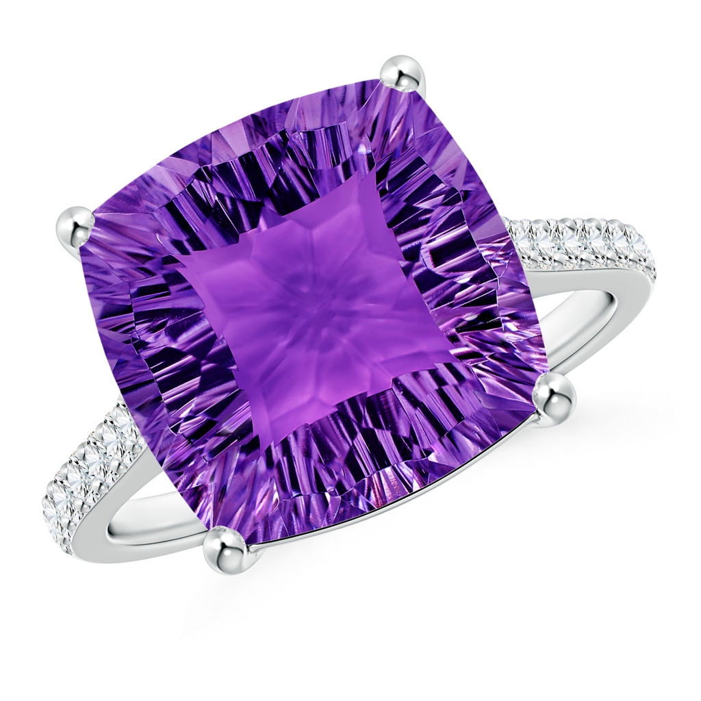 12mm AAAA Cushion Amethyst Cocktail Ring with Diamonds in White Gold