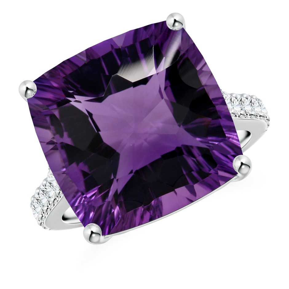 15.04x15.02x9.98mm AAAA GIA Certified Cushion Amethyst Cocktail Ring with Diamonds in 18K White Gold 